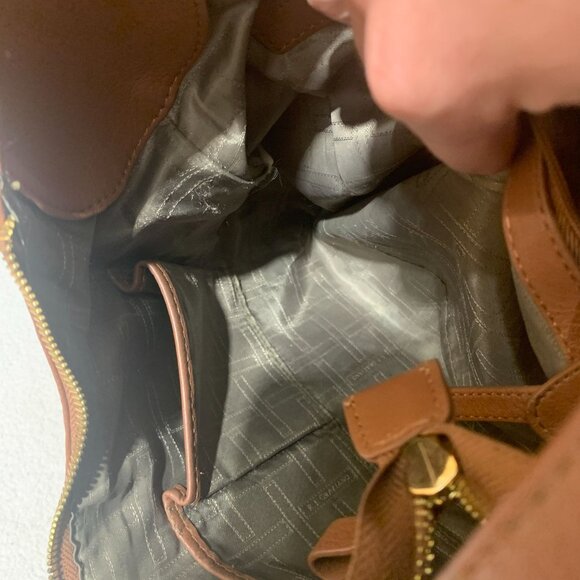 R J GRAZIANO  Brown Leather Shoulder/Handbag with Gold Circle Metal Design - Picture 6 of 12